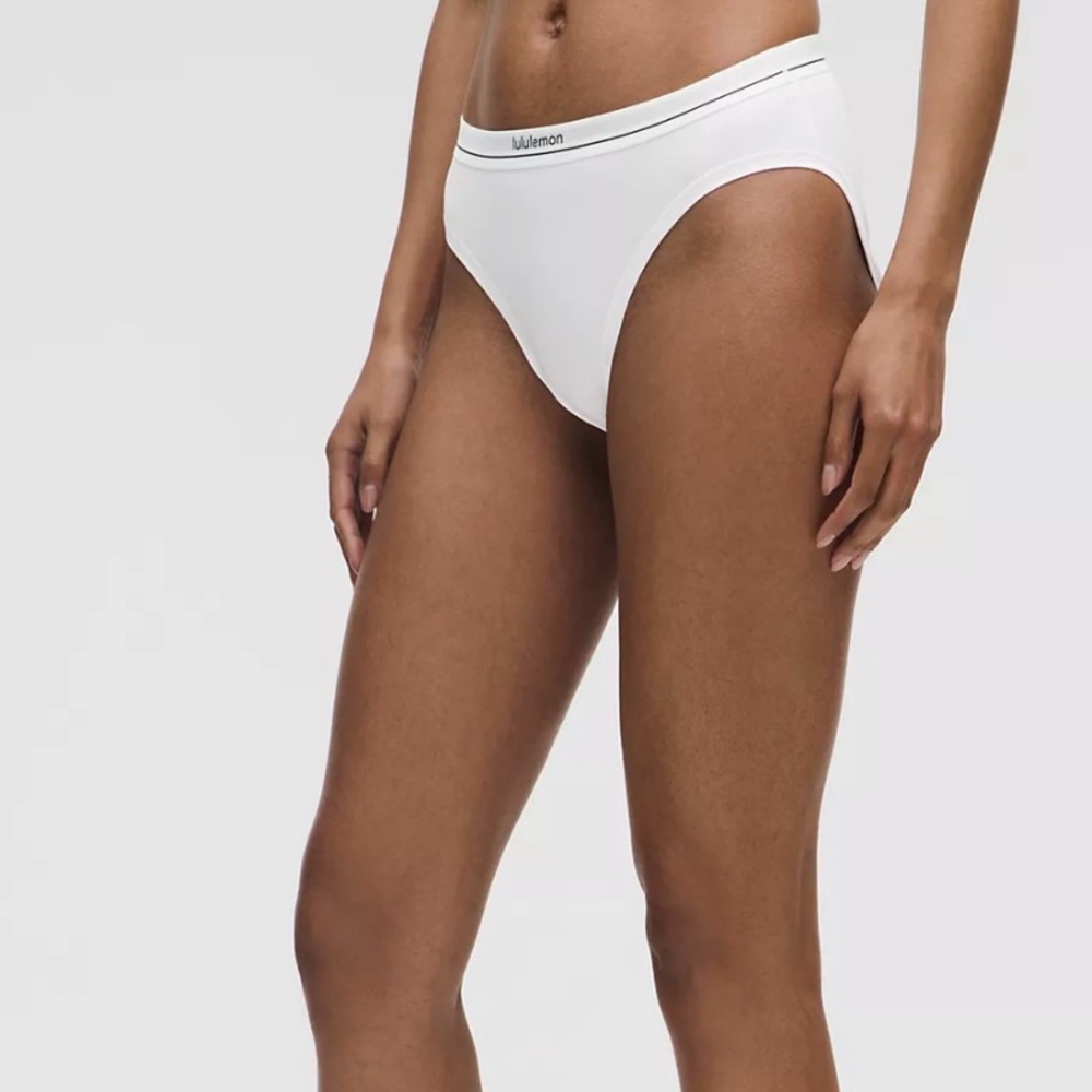 NWT! Lululemon White High-Rise Bikini Brief with Logo Waistband